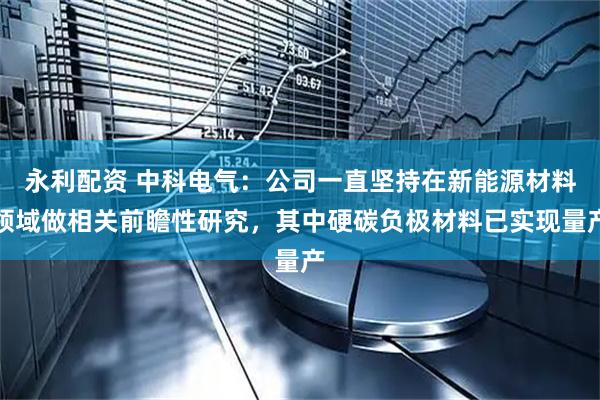 永利配资 中科电气：公司一直坚持在新能源材料领域做相关前瞻性研究，其中硬碳负极材料已实现量产